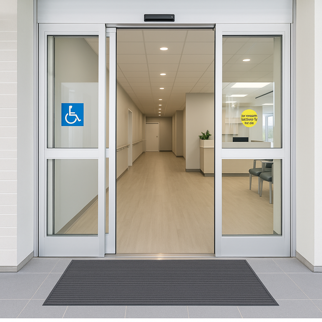 Accessible medical clinic entrance renovated to meet AODA compliance standards in Ontario